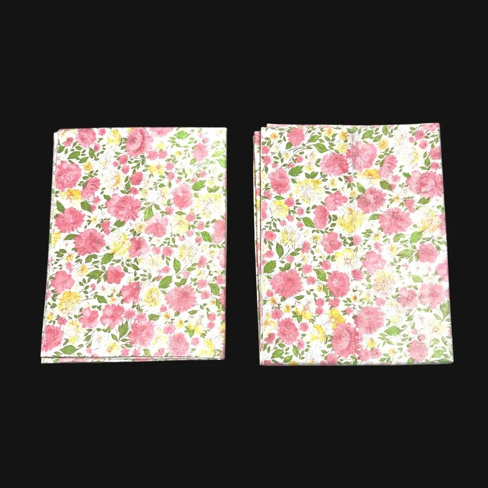 Vintage Cannon Royal Family Floral Pillowcase Set Pink Yellow Percale Made USA
